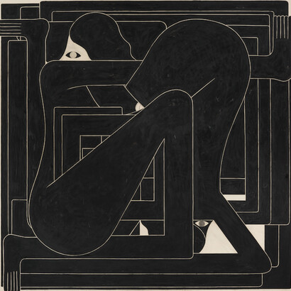 RICHARD COLMAN, , BLACK SQUARE (TWO FIGURES), 2016 , CHARCOAL, ACRYLIC AND GRAPHITE ON CANVAS , (IN OAK WOOD FRAME)
72 X 72 INCHES / 183 X 183 CM . Courtesy of V1 Gallery
