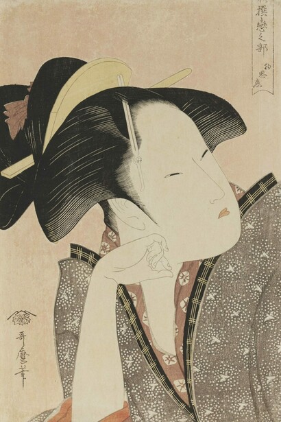 Kitagawa Utamaro, Pensive love, from the Anthology of poems: The love section, 1793–94. Courtesy of Moa Museum of Art