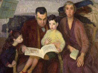 Henry Lamb, Portrait of the Behrend Family, 1927, Oil on canvas, Brighton and Hove Museums, © Courtesy of the Estate of Henry Lamb