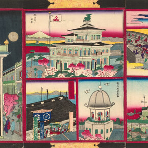 Utagawa Kunisada II, Eight Modern Views of Famous Places in Tokyo of Great Japan (Dai Nippon Tokyo kaika meisho hakkei no zu), 1875