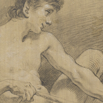 Michel-François Dandré-Bardon, Sitzender männlicher Akt mit angezogenem linkem Knie und Seil in den Händen (detail), um 1725. Mit freundlicher genehmigung der Staatsgalerie Stuttgart