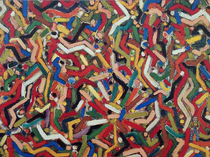 Agenore Fabbri, Giardini pubblici con bimbo, 1982, olio su tela, cm 40 x 60 
