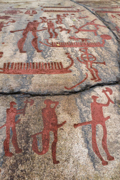 The Fossum panel, featuring Bronze Age and Iron Age rock carvings, along with cave paintings from Sweden, offers a fascinating glimpse into the region's ancient artistic expressions