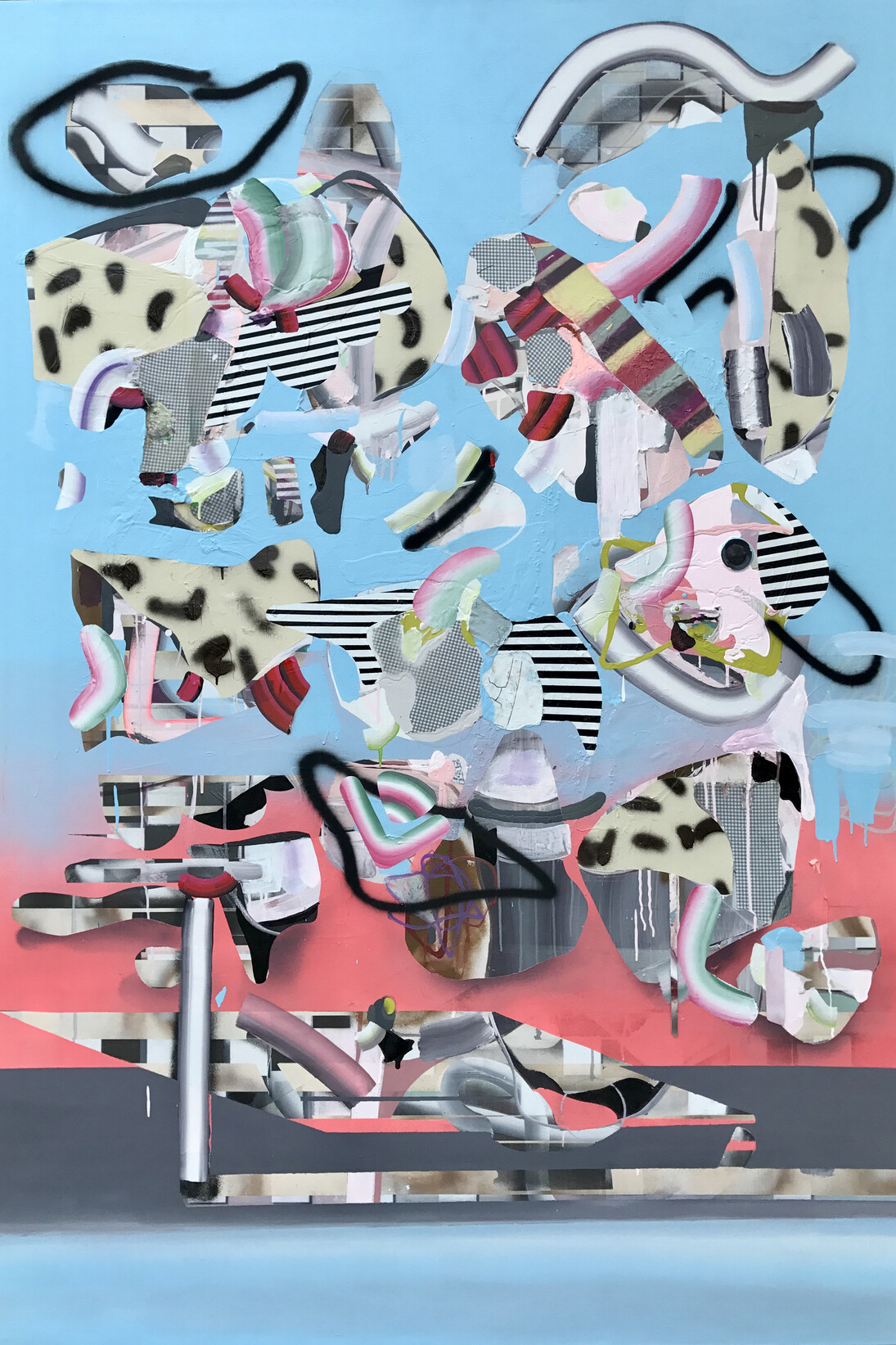 Carlos Beltran Arechiga, Border Angels, Pima, 2018,  80 x 55.5 inches, acrylic, enamel, caulking paste, on linen. Courtesy of Tufenkian Fine Arts