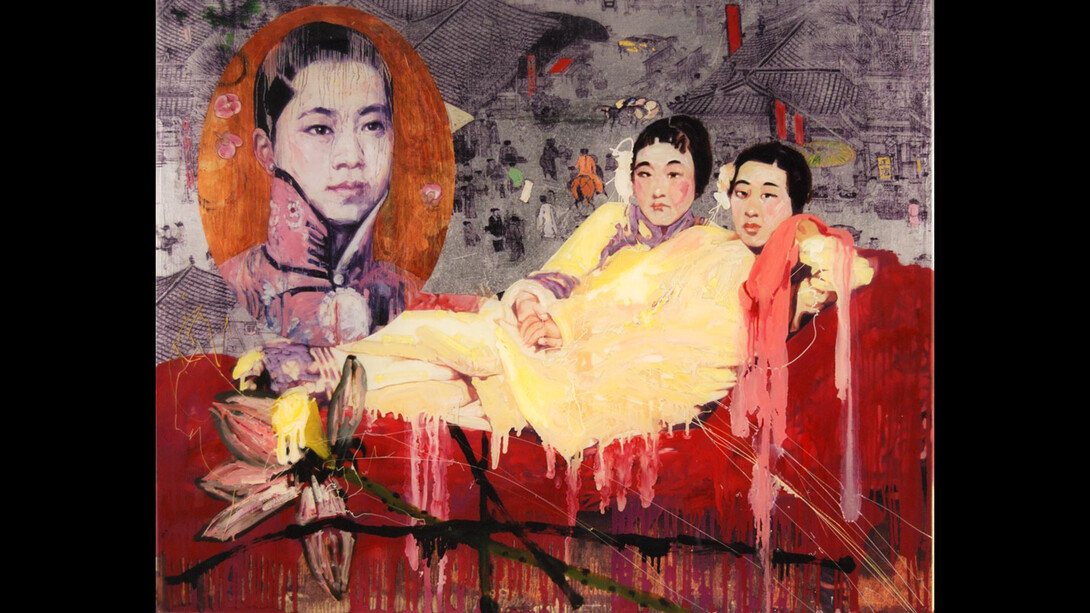Hung Liu, Spring Day, 2007, mixed media on panel, 30x41x2.5 inches, © Hung Liu Estate/Artist Rights Society (ARS), New York. Courtesy of Turner Carroll Gallery