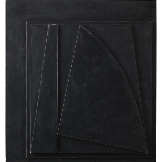 Wifredo Arcay, “Relief Noir Frange Blanche”, 1962, Oil on wood in relief, 75 x 70 x 5.5 cm (29 1/2 x 27 1/2 x 2 1/8 in)