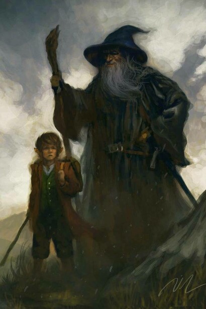 Bilbo e Gandalf, ritratto di Joel Lee