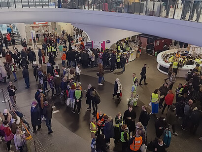 Warsaw Central Station during Ukrainian refugee crisis in March 2022
