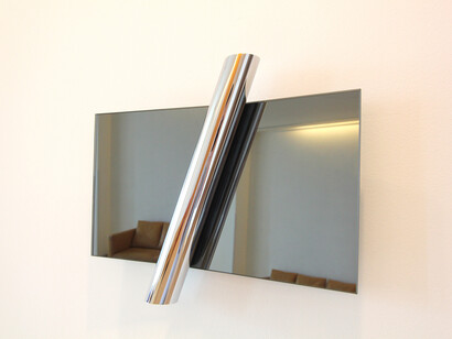 Changing Room, Mark Davey, 2014. Chromed steel pole, black mirror
