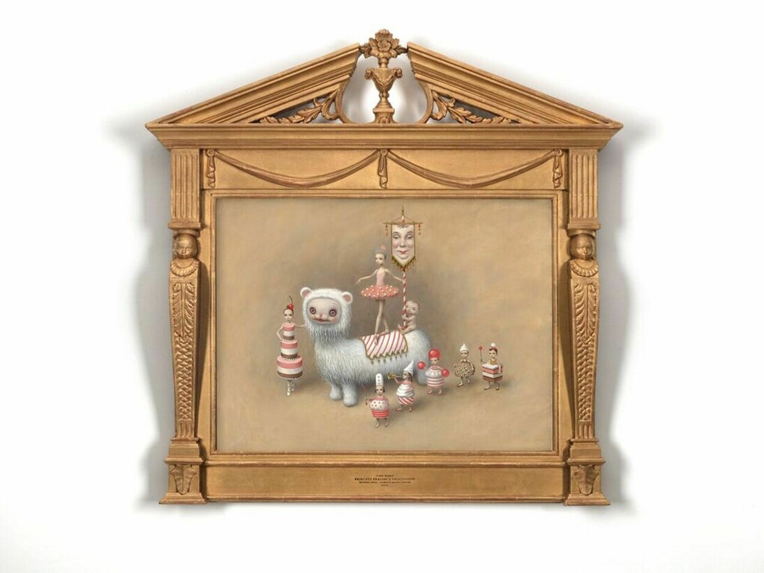 Mark Ryden Princess Praline's Procession, 2016 oil on panel 17 1/2 x 23 1/2 inches 44.5x 59.7 cm. Courtesy of Paul Kasmin Gallery