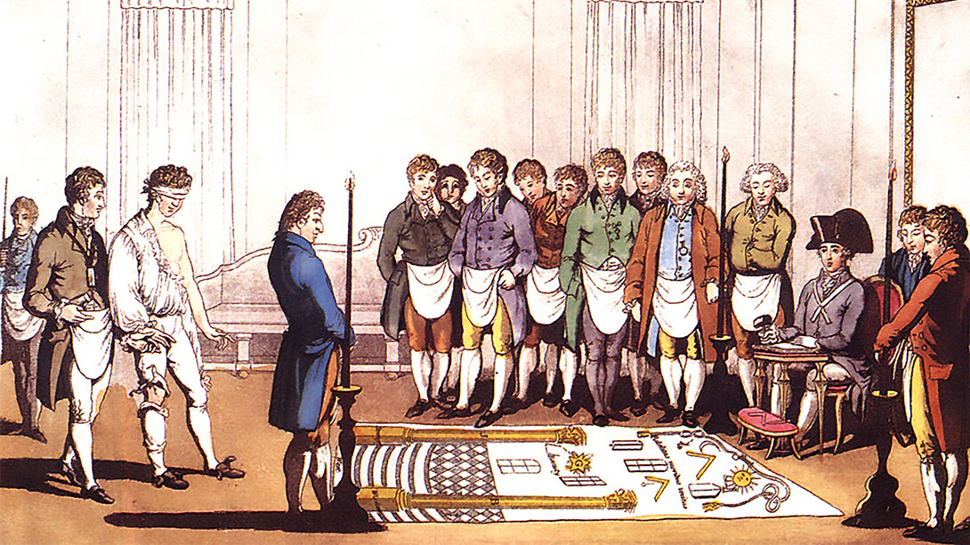 Initiation of an apprentice Freemason around 1800. This engraving is based on that of Gabanon on the same subject dated 1745
