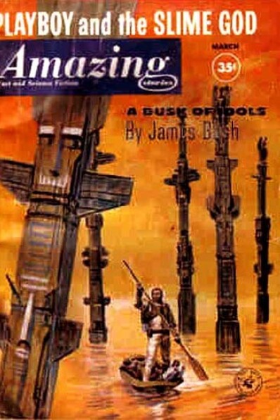 Amazing Stories, March 1961 issue, published by Ziff-Davis, features cover art by Leo Summers. The issue promotes a humorous short story by Isaac Asimov and illustrates a story by James Blish