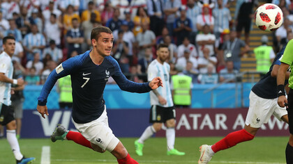 Der französische Offensivspieler Antoine Griezmann während des Achtelfinalspiels gegen Argentinien (4:3) in Kasan bei der WM 2018 in Russland – eines der spannendsten Spiele der französischen Mannschaft unter der Leitung von Didier Deschamps