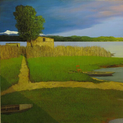 Alessandro Tofanelli, Attesa del tramonto, olio su tavola, 60 x 60  