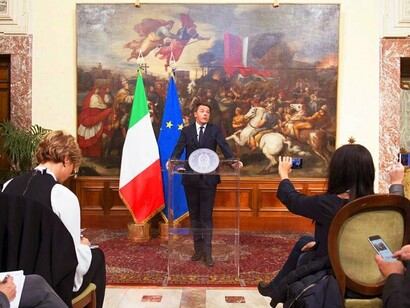 Palazzo del Quirinale, Roma, Italia. Matteo Renzi alla conferenza stampa post referendum costituzionale, 2016