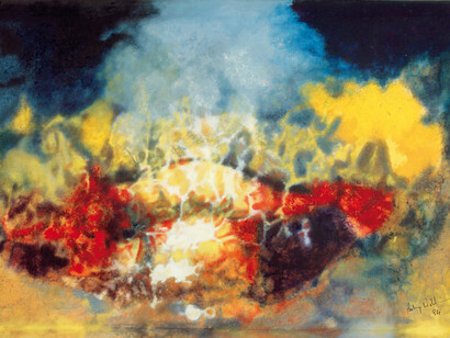 Aubrey Williams, Hymn to the Sun IV (Olmec Maya series), 1984, Oil on canvas, 120 x 178 cm © Aubrey Williams Estate, Photo Jonathan Greet, Courtesy October Gallery London