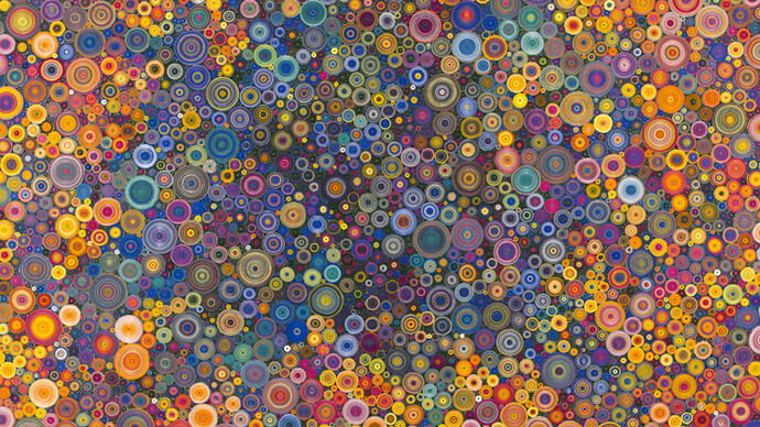 Hadieh Shafie, 9 Colors, 2015, Ink, acrylic and paper with printed and handwritten Farsi text Eshgh ("Love/Passion"), 40 x 60 in / 101.6 x 152.4 cm