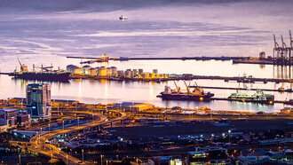 Captivating bird's eye view photography showcasing urbanization in Cape Town, Western Cape, South Africa, highlighting the bustling harbor