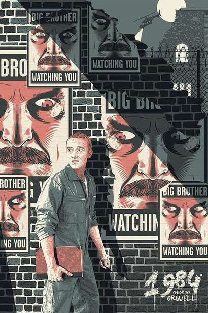 Illustration inspired by 1984 by George Orwell, featuring the phrase “Big Brother is Watching You”