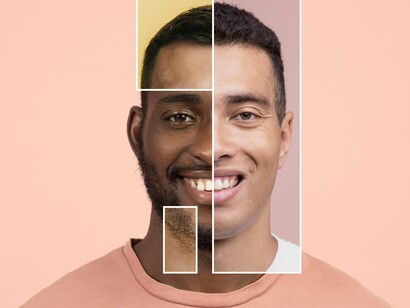 Layered facial features highlight how we are made of many pieces—some we accept, some we reject—but true growth comes from seeing the full picture