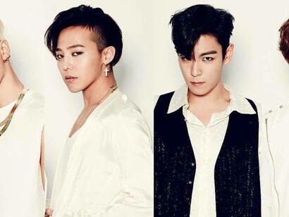 Big Bang with idol rapper G-Dragon middle-left
