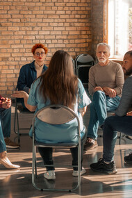 Members of a support group share their stories, fostering a safe space to combat the isolation often caused by depression