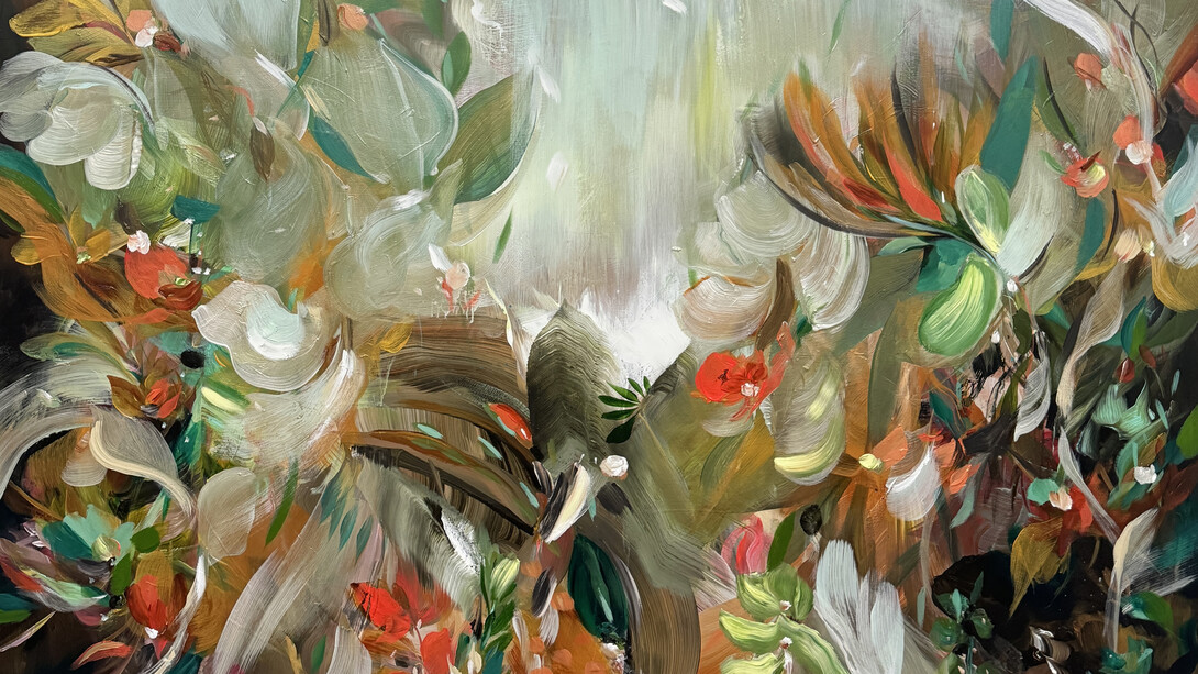 Jennifer JL Jones, Acadia (detail), 2024, Mixed Media on Baltic Birch Wood Panel. Courtesy of the artist and New River Fine Art