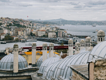 Istanbul Cityscape from atop a mosque with Bosphorus Strait Istanbul, Türkiye