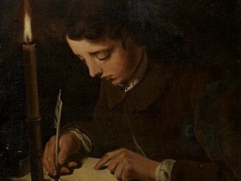 «Muchacho escribiendo a la luz de una vela», Henry Robert Morland (1716/1719-1797)

