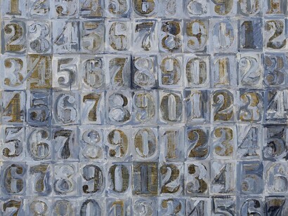 Sturtevant, Johns Gray Numbers,
1991,
encausto e collage su tela, dettaglio,
Courtesy Estate Sturtevant, Galerie
Thaddaeus Ropac, Paris-Salzburg