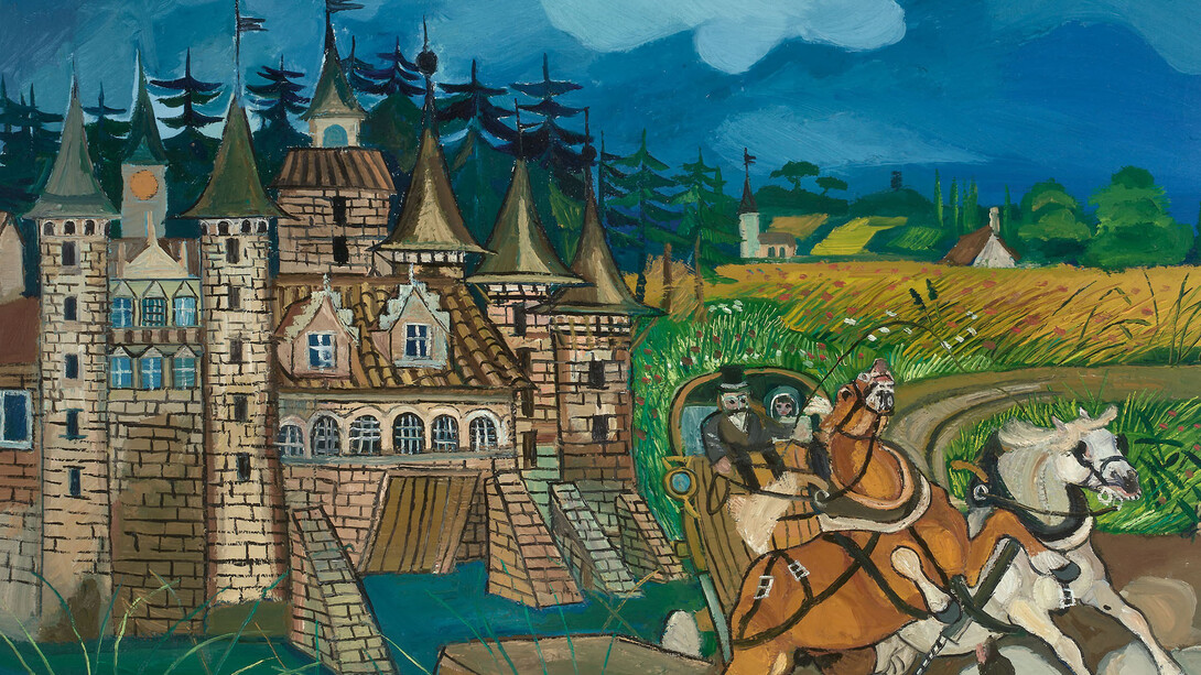 Antonio Ligabue, Diligenza con castello, 1957-1958, olio su tela, 70x100 cm