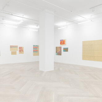 Giorgio Griffa, Consistently through variation, exhibition view. Courtesy of Casey Kaplan Gallery