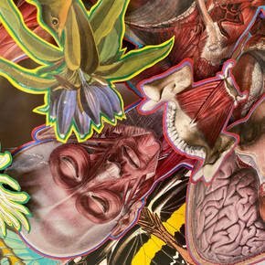 Patrick Turk, From the Anthropocosmos Series, 2020, hand-cut paper collage, acrylic