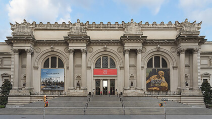 The Metropolitan Museum of Art (The Met) entrance in Upper East Side, Manhattan, New York City, USA