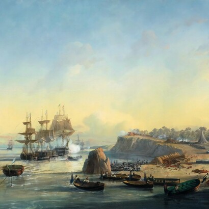 La Batalla de la Vuelta de Obligado, pintada por François-Pierre-Bernard Barry en 1846