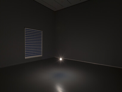 Katie Paterson, Light bulb to Simulate Moonlight, 2008, 289 frosted colored halogen lightbulbs (28W, 4500K), crate, and logbook
Dimensions vary with installation, edition 2/9
Solomon R. Guggenheim Museum, New York 
Purchased with funds contributed by Ahmar M. and Noreen K. Ahmad and an anonymous donor 2011.31 © Katie Paterson, Photo: Dimitris Skliris for Modern Art Museum of Fort Worth, courtesy James Cohan Gallery, New York and Shanghai
