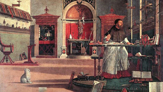 Basilio Bessarione. Sant'Agostino nello studio, dipinto di Vittore Carpaccio, (1502). Su un tavolo il famoso astrolabio di Regiomontano posseduto a quel tempo solo da Giovanni Bessarione, a cui Carpaccio probabilmente si ispirò come incarnazione vivente del santo studioso