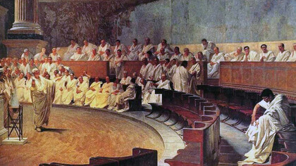 Cicerón denuncia a Catilina, fresco de Cesare Maccari (1889)