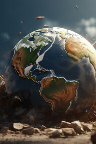 The striking image depicts a globe plummeting to the ground, symbolizing the fragility of our planet and evoking concerns about its well-being and sustainability