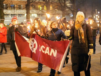 International Campaign to Abolish Nuclear Weapons at the Nobel Peace Prize torchlight procession in Oslo, Norway