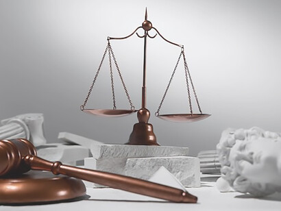 The imagery of a judge's gavel, fallen statues, and the scales of justice evokes a profound narrative reflecting legal rulings and societal shifts