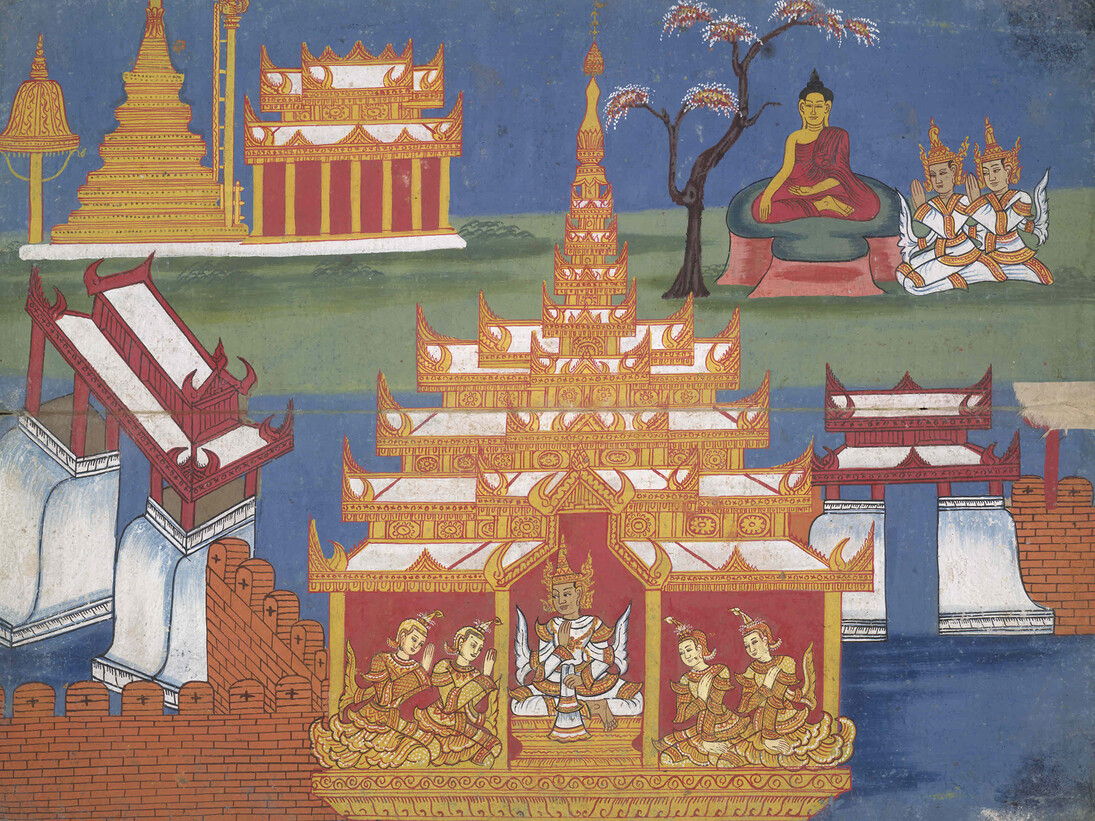 Detail from: A cosmology manuscript, Late 1800s, Burma/Myanmar, Pigment on mulberry paper,  Funded by the Brooke Sewell Permanent Fund © The Trustees of the British Museum.