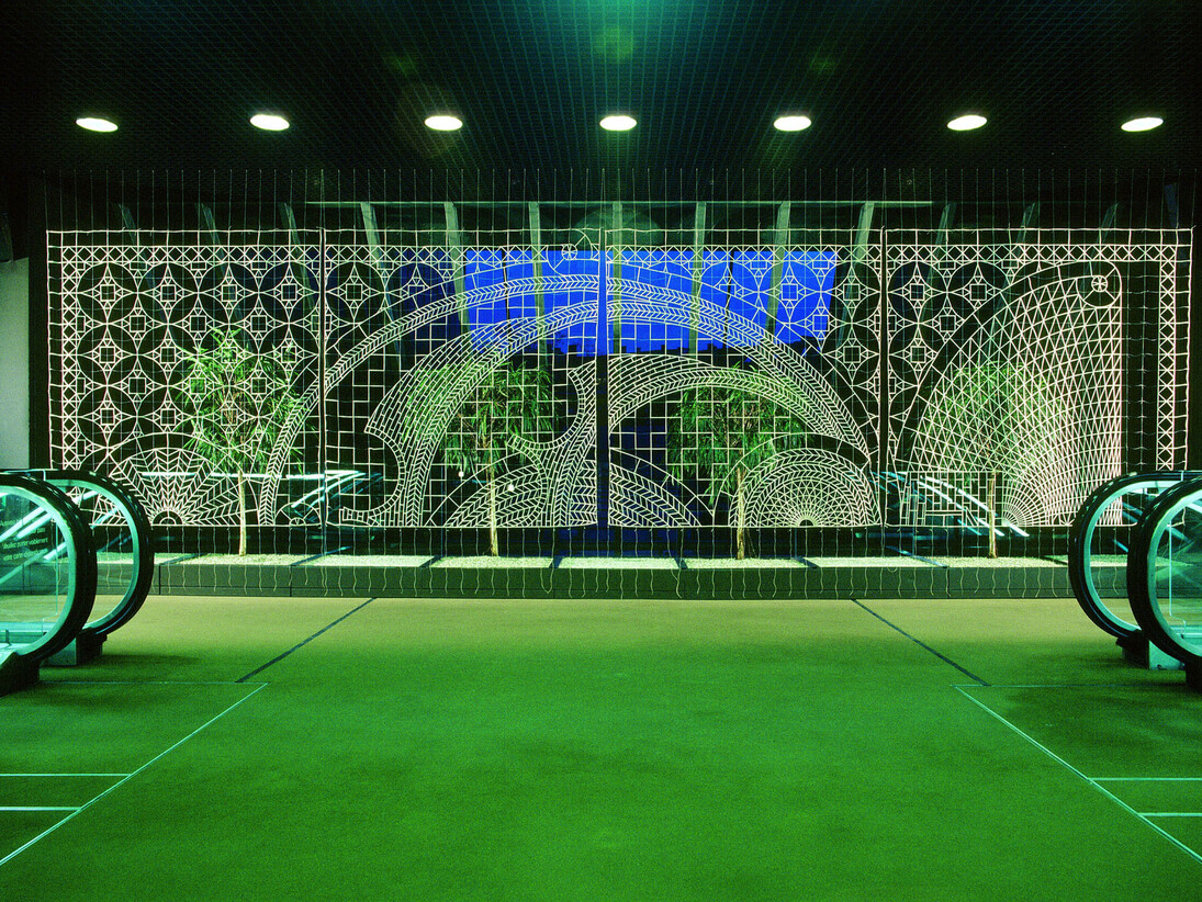 Nikos Alexiou, Holy Monastery of Iviron, 2004, paper, 238 X 980 cm, (installation view at the European Patent Office, Munich)
