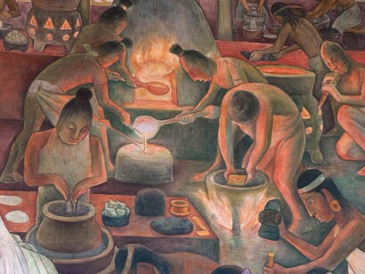 Indios produciendo oro: mural de Diego Rivera
