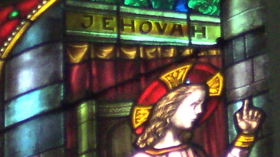 O nome e a imagem de Jehovah (Jeová) na Igreja Católica Romana Saint-Fiacre Dison, Bélgica