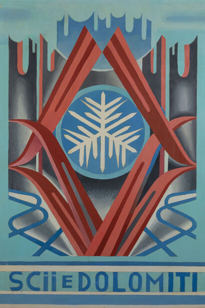 Fortunato Depero, Sci e dolomiti (dettaglio), 1952. Cortesia di Mart