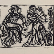 Ashley Bryan, American, born 1923, Rocking Jerusalem, 1974, Final illustration for Walk Together Children: Black American Spirituals (Atheneum Books, 1974), Linoleum cut on rice paper. The Eric Carle Museum of Picture Book Art, Amherst, Massachusetts. Gift of the artist. 