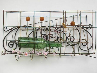 Jack Lavender, Dreams Chunky 8 2013, Metal, welcome sign, dried oranges, fake plant, large plastic bottle, paint, metal bed head, chain, 67x122x43 cm, 26.4x48x16.9 ins, AP-LAVEJ-00078