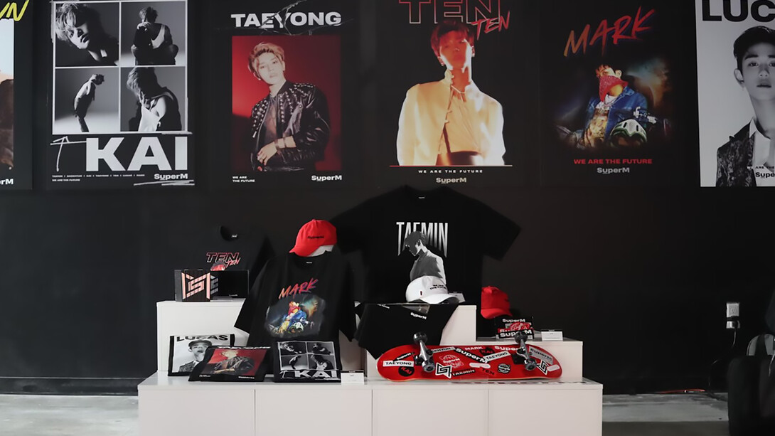 A stylish display of clothing and accessories inspired by K-pop collaborations—where Korean fashion meets global trends