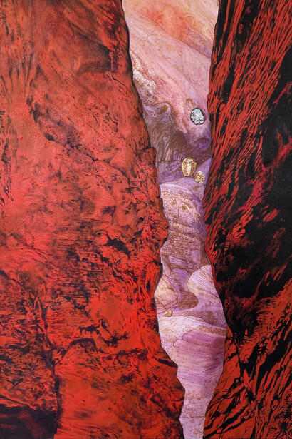 Paul Vousden, Gordale Scar (2019) acrylic on board panels © The artist/East Gallery 2021